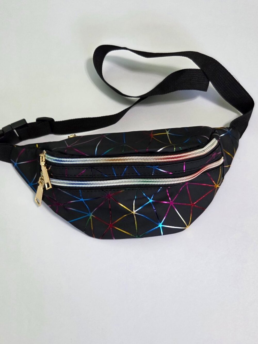 NWOT Black Holographic Geometric Belt Bag Fanny Pack Crossbody Festival Bag
